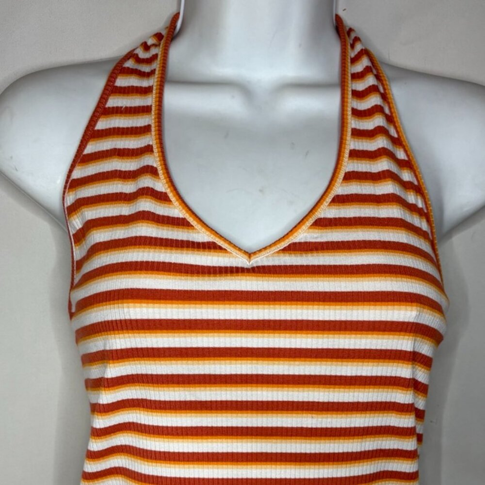 Women's American Eagle Size M - Orange/White Sheer Sleeveless Halter Top